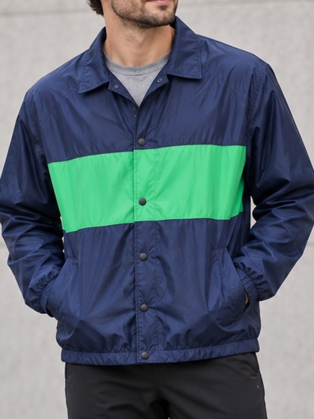 Rhone Lined Windbreaker Jacket Blue Green Polyester Button Up Size XL